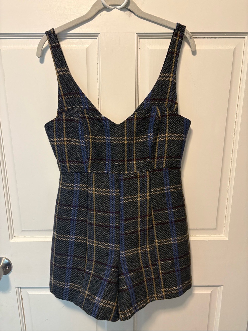 Jane Wood Paris wool blend tweed plaid shorts romper women’s size 36 4 s small
